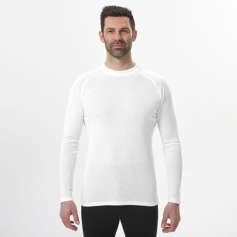 Men's Ski Base Layer Top BL 100 White Greige WEDZE Decathlon