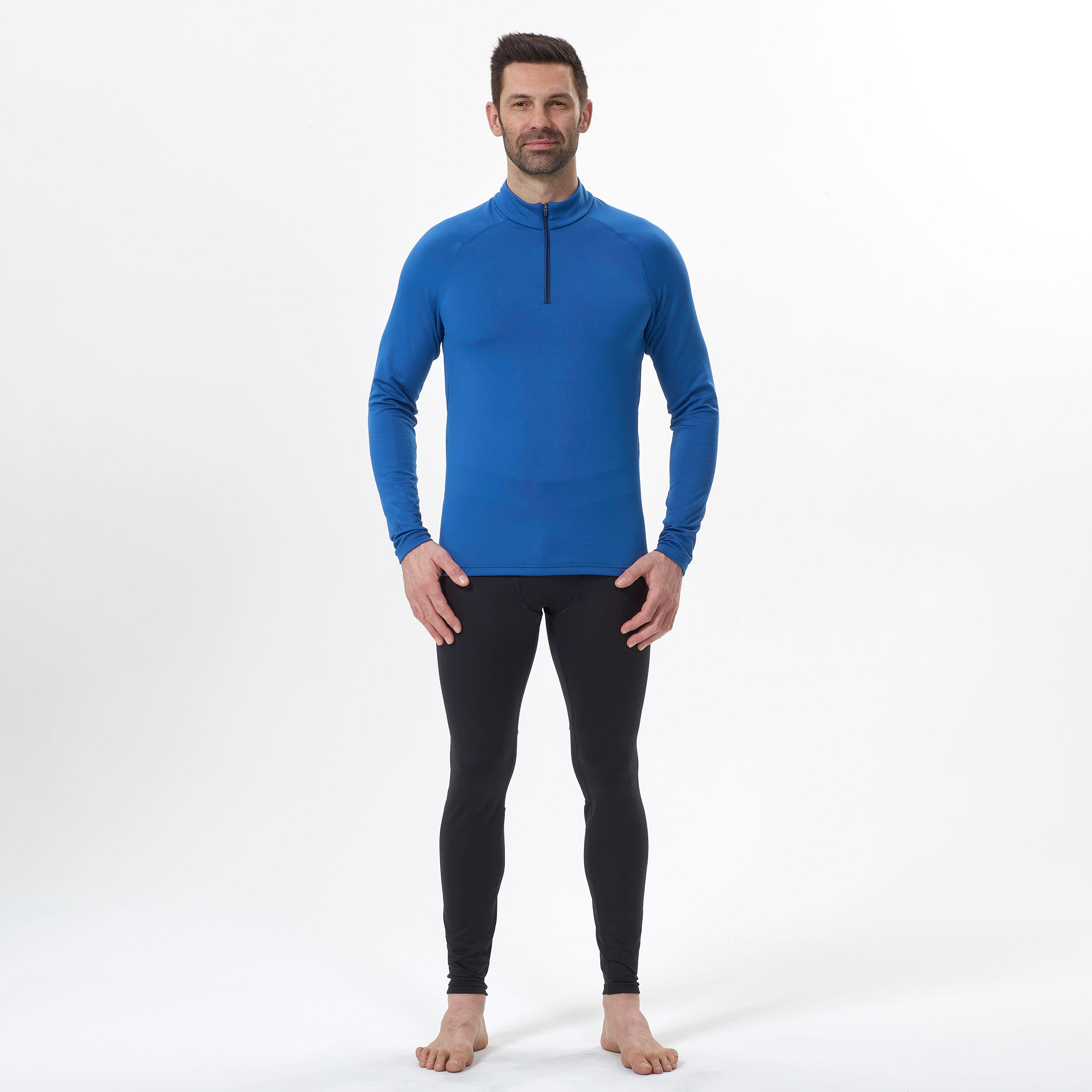 Men's thermal ski base layer top 500 1/2 Zip - Blue  3/8