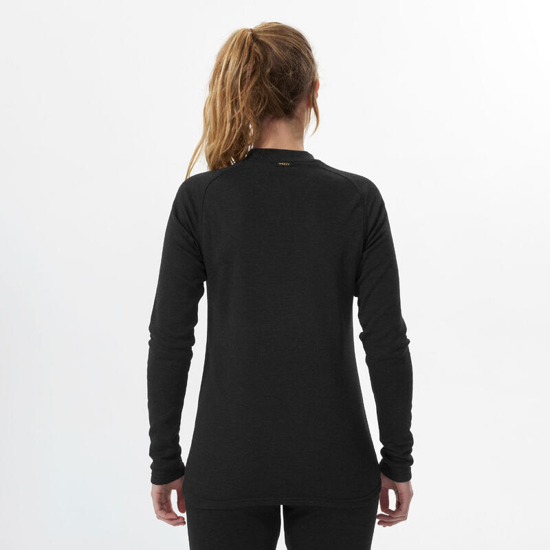 Camisola térmica de ski quente e confortável mulher, 100 preto