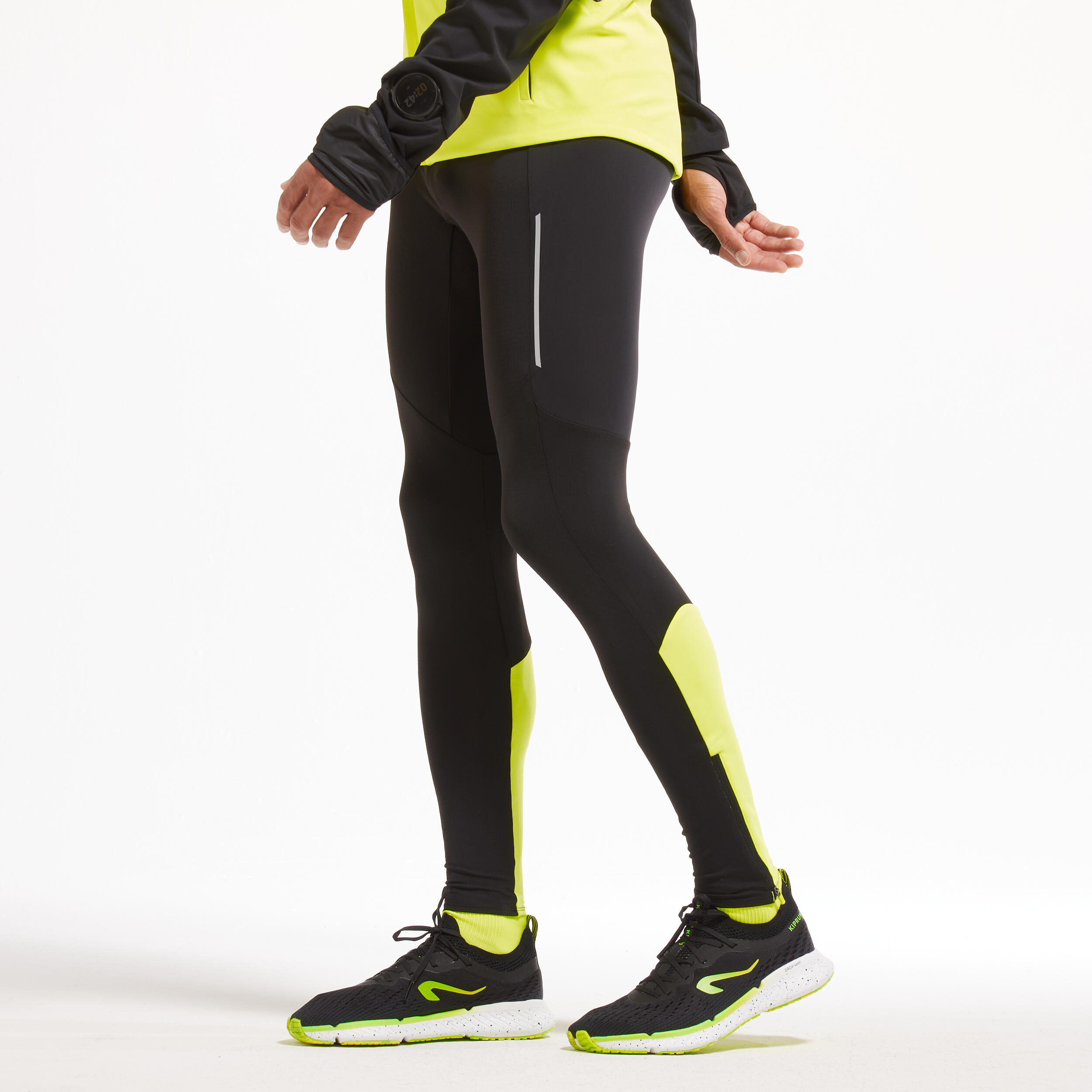 Warm Men's Warm Running Tights - Black/Yellow - Limited Edition 9/10