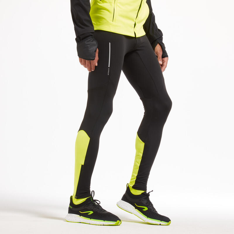 Legginsy do biegania męskie Kiprun Care - Czarne legginsy męskie KIPRUN, m,  bez wzorów, z elastanu, do biegania. W wyprzedaży za 99.99 zł. - Legginsy  męskie - Spodnie sportowe męskie - Odzież