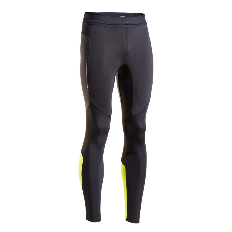 Mallas running largas térmicas Hombre Kiprun Warm negro amarillo