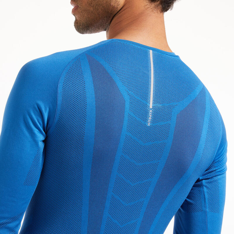 T-shirt de running manches longues slim Homme - KIPRUN Run 500 Sans couture Bleu