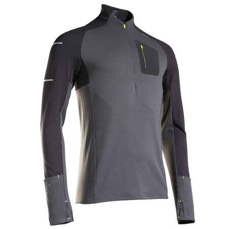 Siva in črna moška tekaška majica z dolgimi rokavi KIPRUN WARM