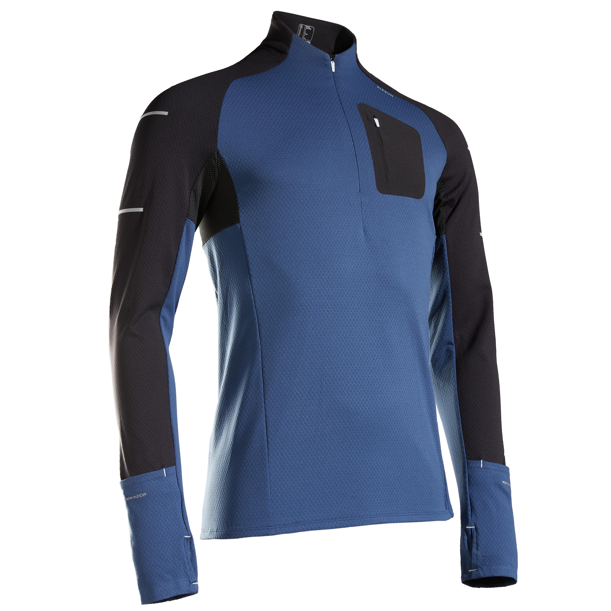 Sale 16% Off - Kiprun Warm Light Men's Long-Sleeved Winter Running T-shirt-black/blue - XL