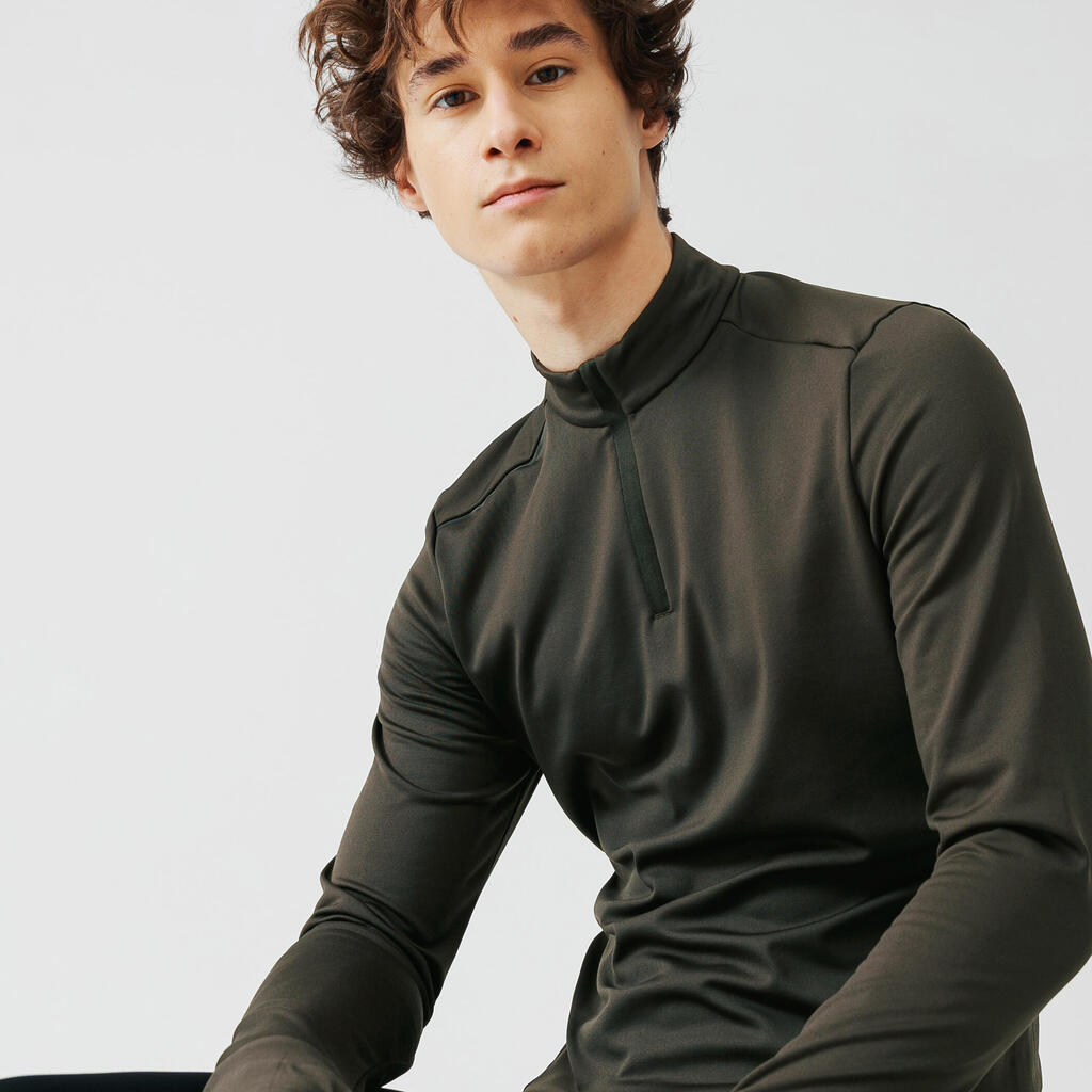 Tee shirt manches longues de running chaud homme kalenji kaki