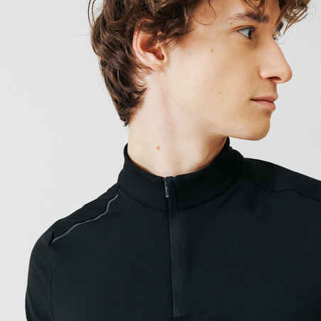 Vyriški šilti bėgimo marškinėliai ilgomis rankovėmis „Kalenji“, juodi