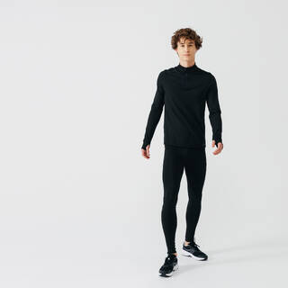 Men Running T-Shirt, Warm and Long-Sleeved, Run 100 Warm - Black