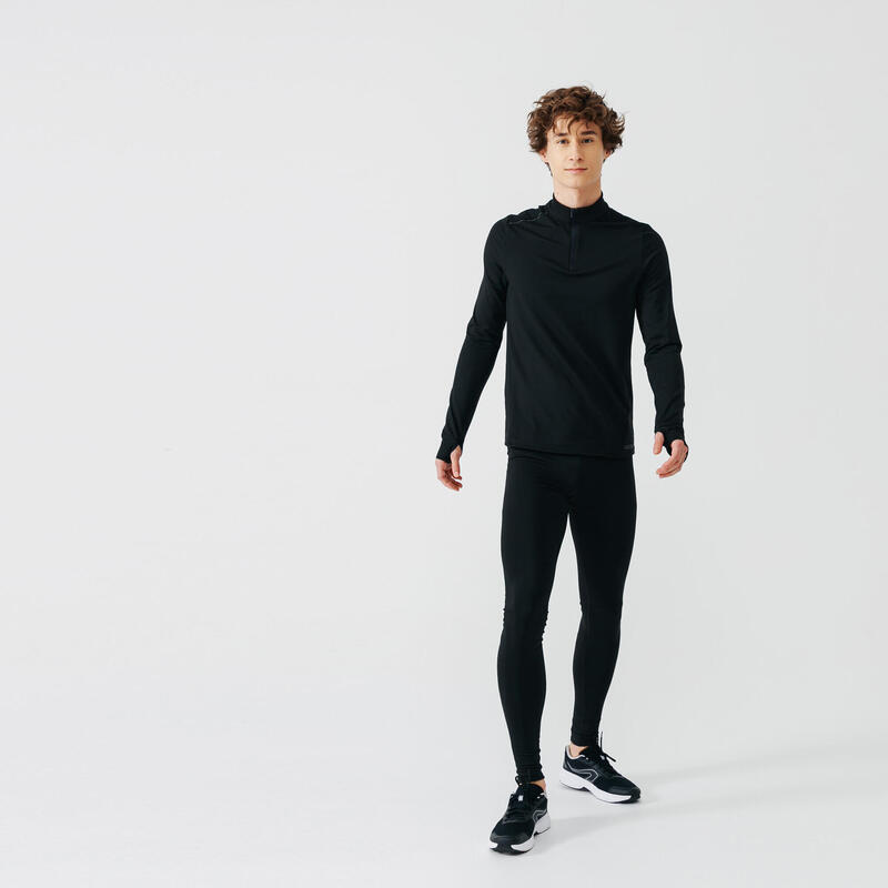 T-shirt zip chaud manches longues de running Homme - KIPRUN Run 100 Warm Noir