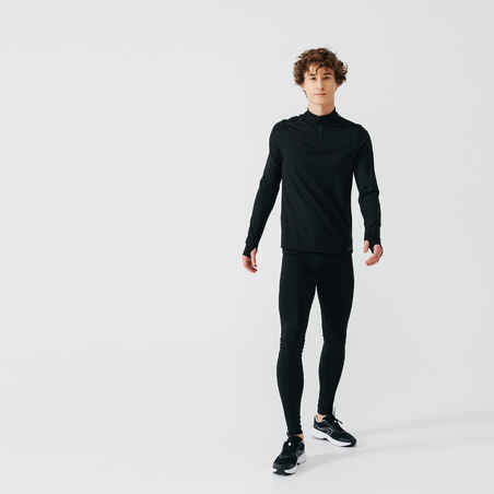 Vyriški šilti bėgimo marškinėliai ilgomis rankovėmis „Kalenji“, juodi