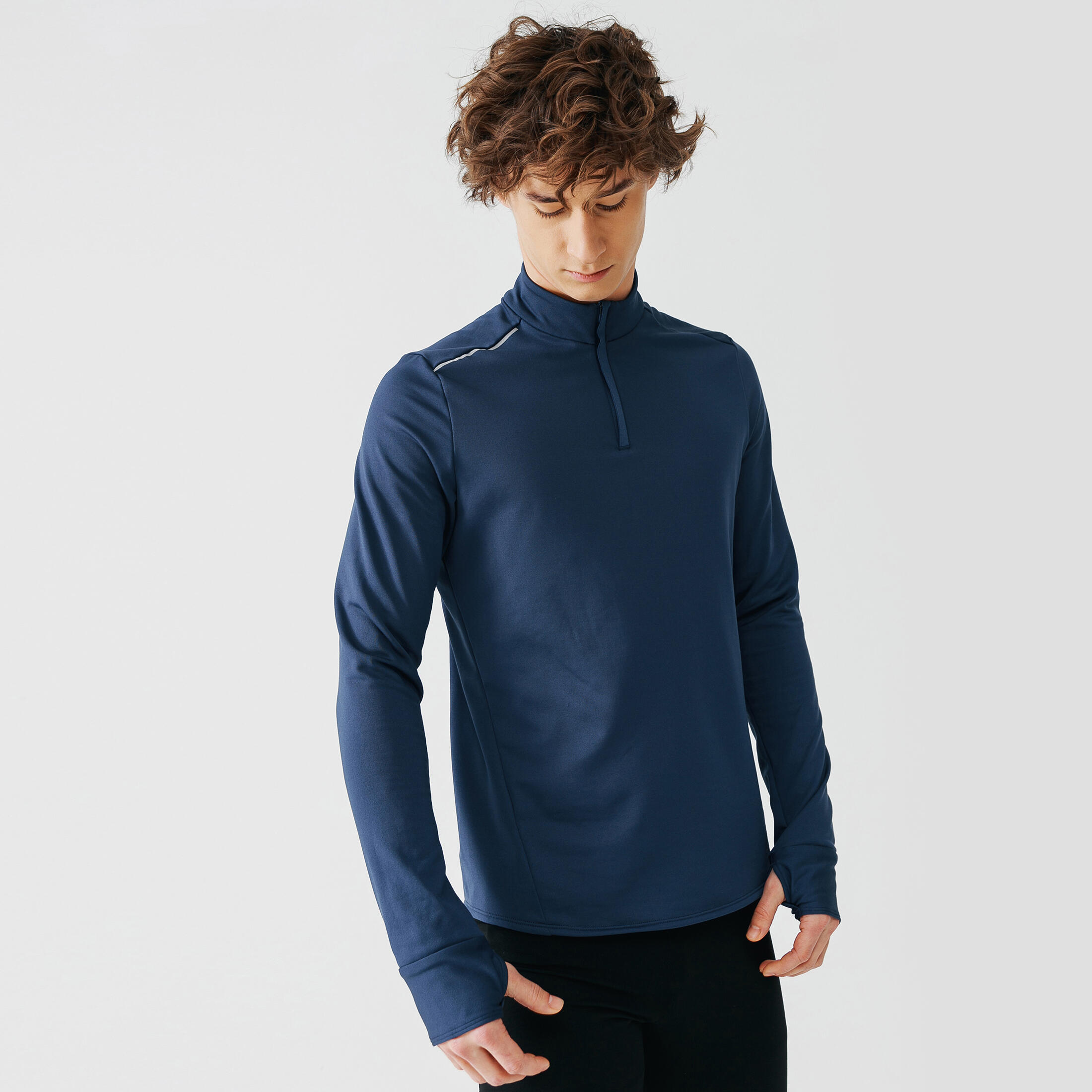 Camiseta Manga Larga Cálida Hombre Running Kalenji Azul - Decathlon