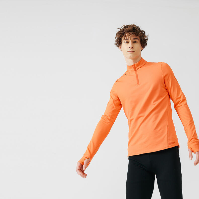Kalenji Men's Running Warm Long-Sleeved T-Shirt - spicy orange
