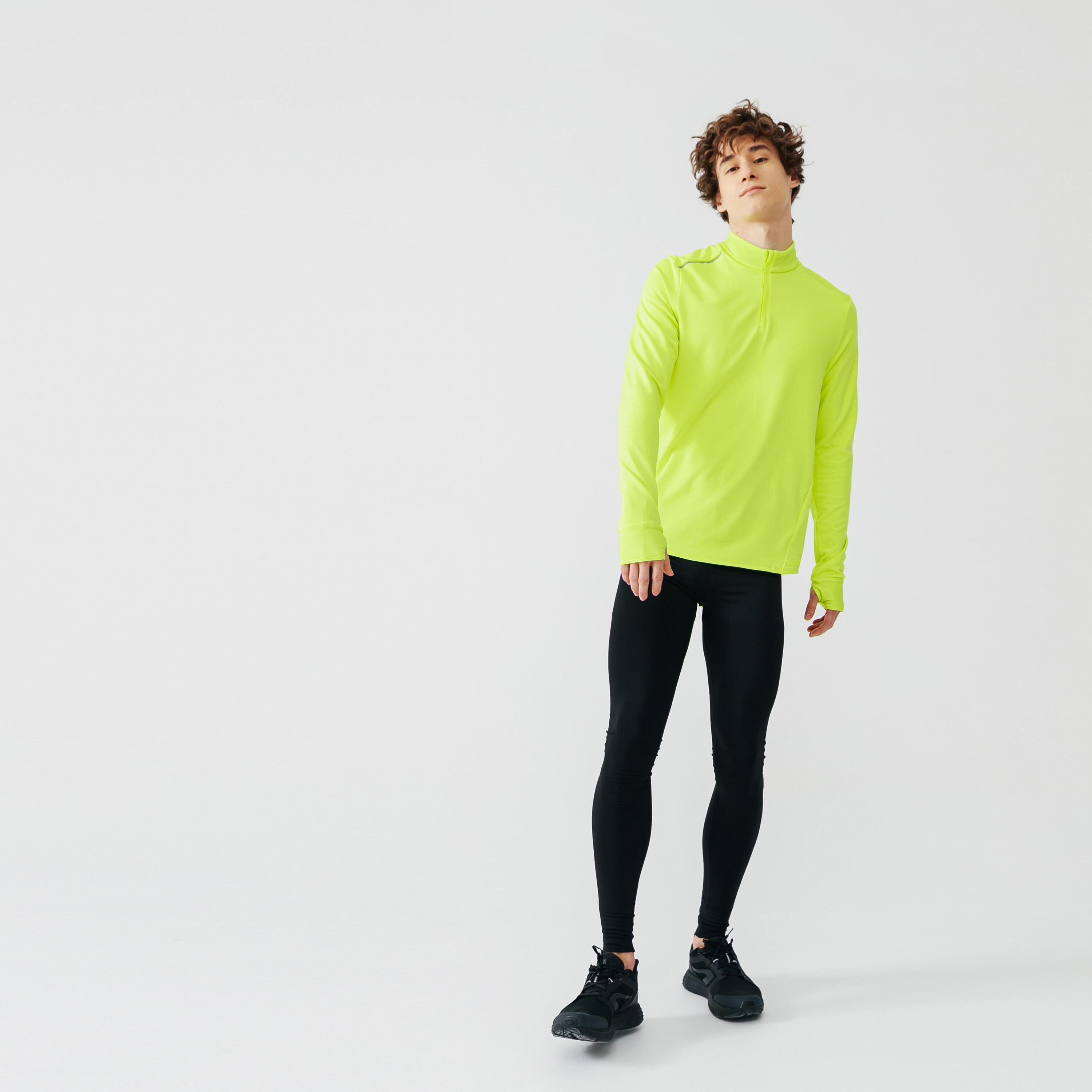 MEN'S WARM LONG-SLEEVED RUNNING T-SHIRT - NEON YELLOW 3/8