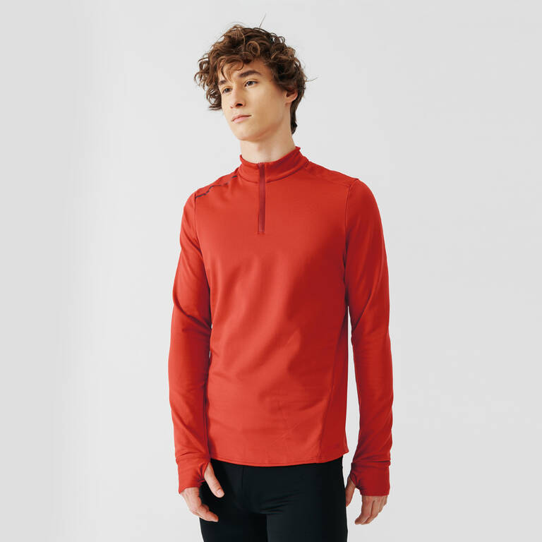 Kalenji Men's Running Warm Long-Sleeved T-Shirt - brick red