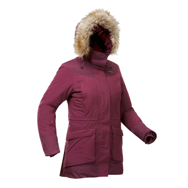 Női kabát téli túrázáshoz SH500 ULTRA-Warm, vízhatlan, bordó