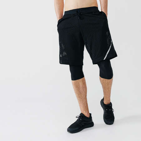 SHORT LONG 2 EN 1 DE RUNNING HOMME RESPIRANT KALENJI DRY + BREATH NOIR