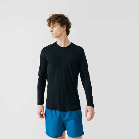 Vyriški bėgimo marškinėliai ilgomis rankovėmis „Sun Protect“, juodi