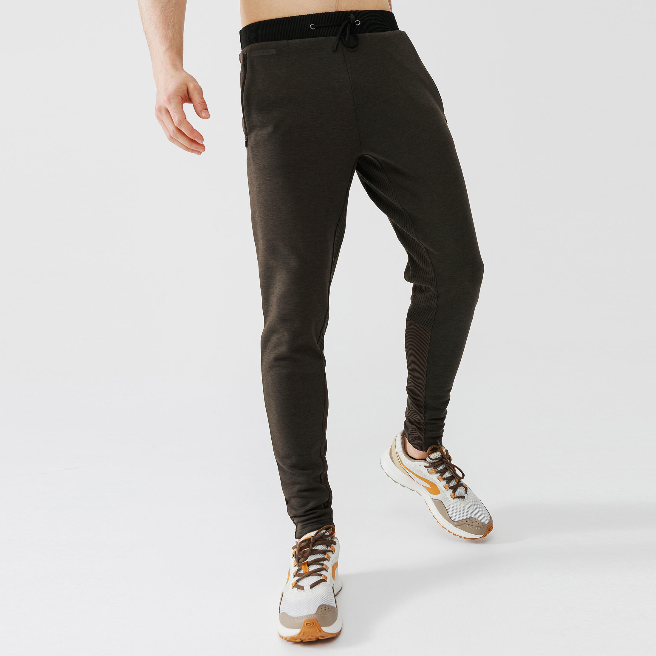 KALENJI KALENJI WARM + MEN'S RUNNING TROUSERS - DARK KHAKI