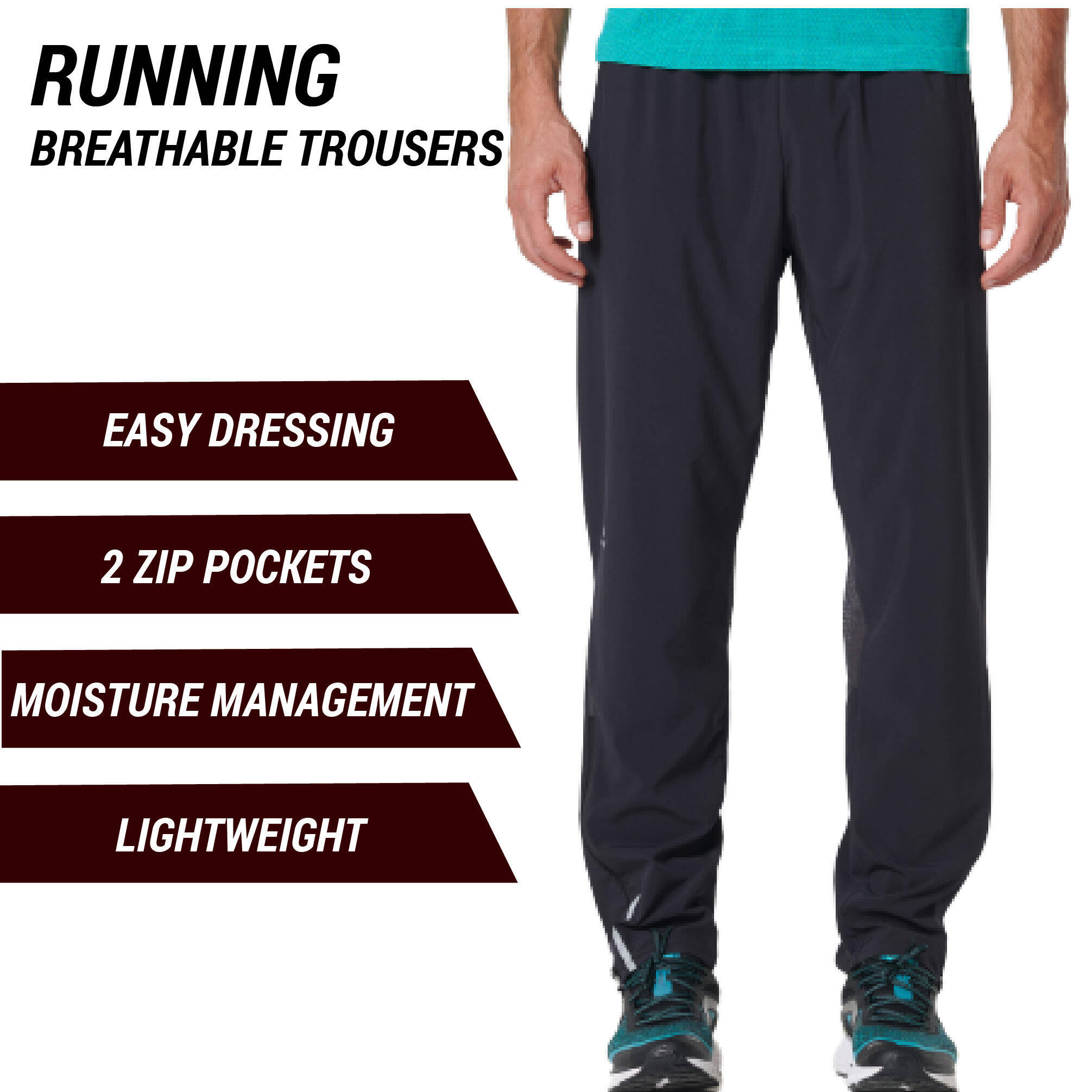 Men's Breathable Running Track Pants - BLACK -  2