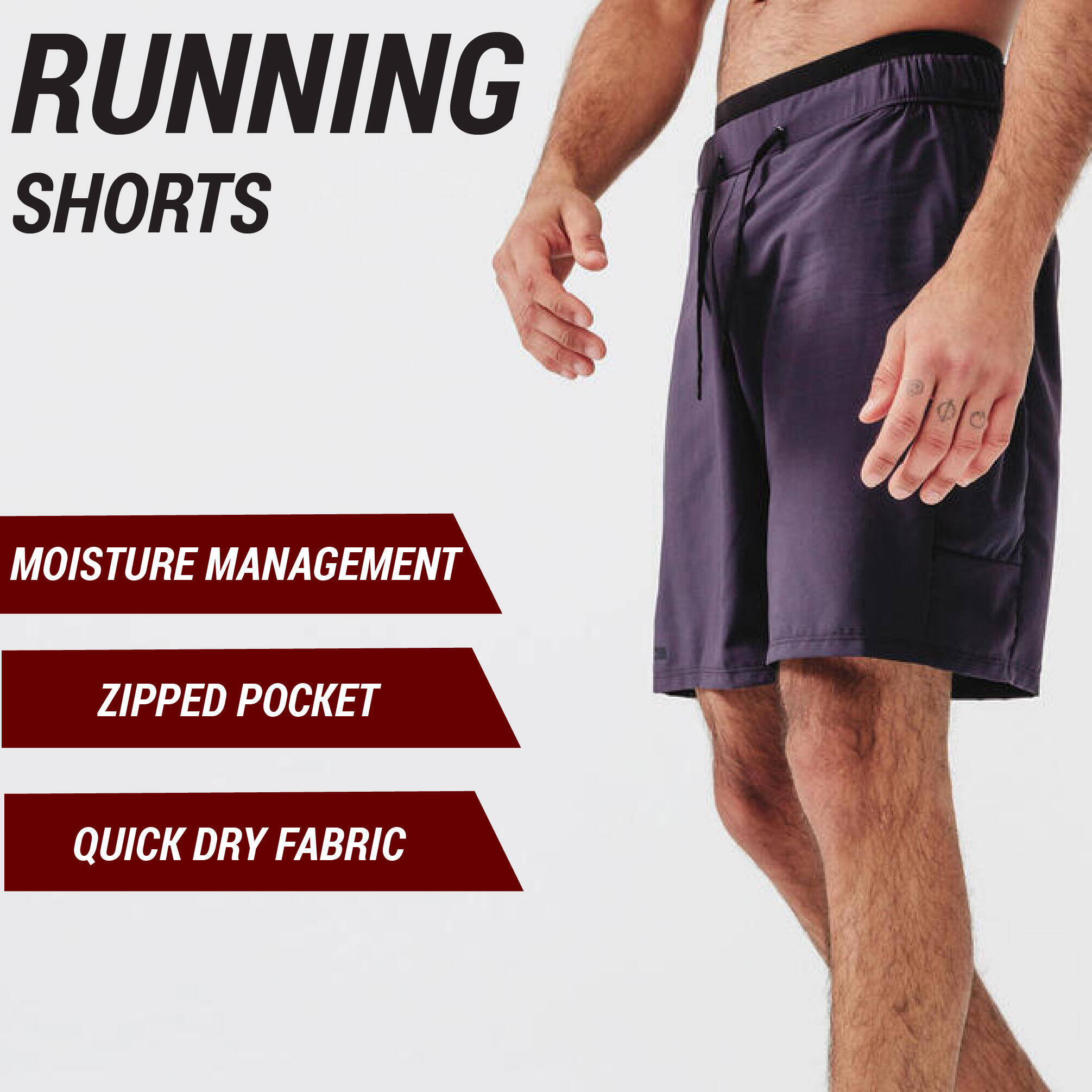 Men Running Shorts Quick Dry, Lightweight, Breathable, Run Dry+ - Asphalt Blue