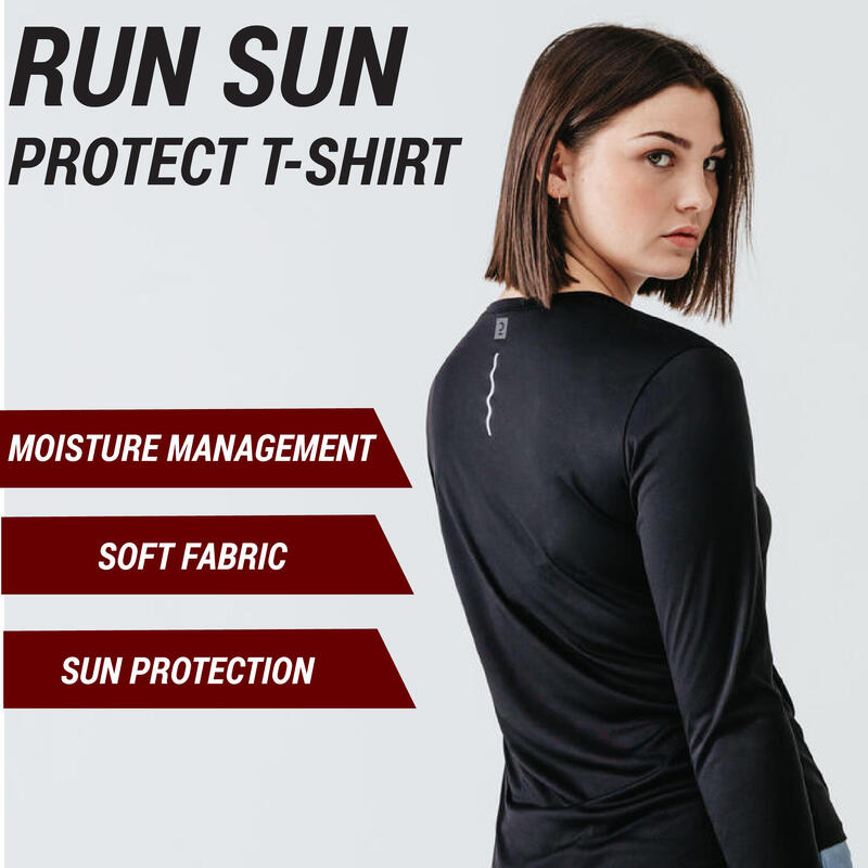 Maglia manica lunga running donna SUN PROTECT nera