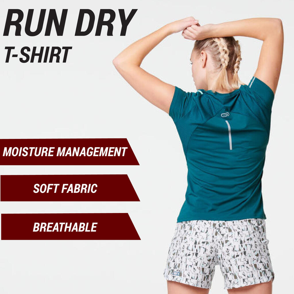 T-SHIRT DE RUNNING FEMME RUN DRY+ VERT