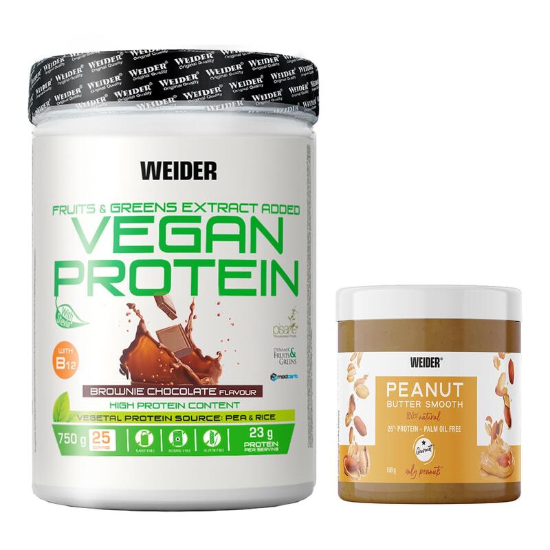 Proteină vegetală VEGAN Ciocolată 750g + unt de arahide 180g