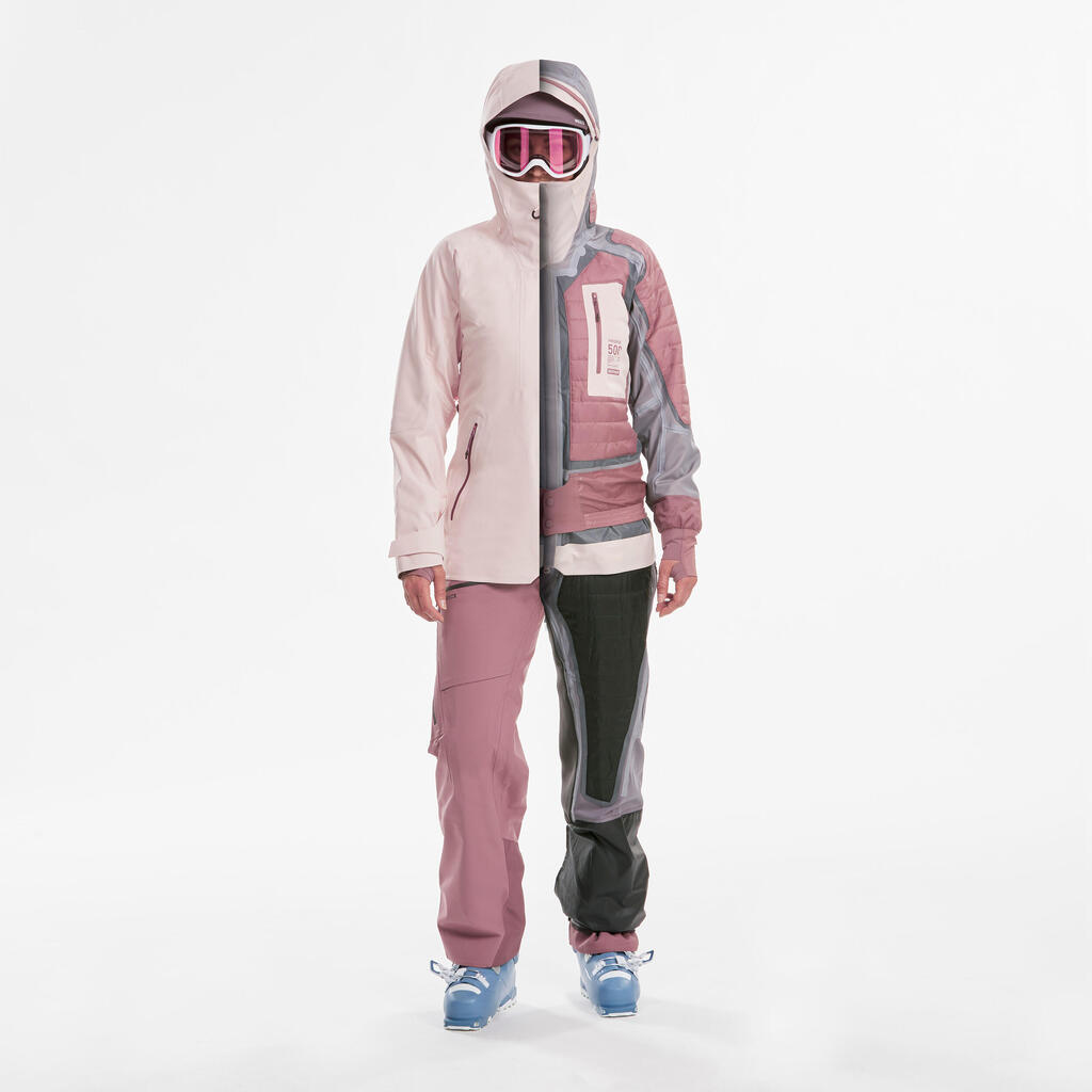 WOMEN’S SKI JACKET FR 500 - PALE PINK