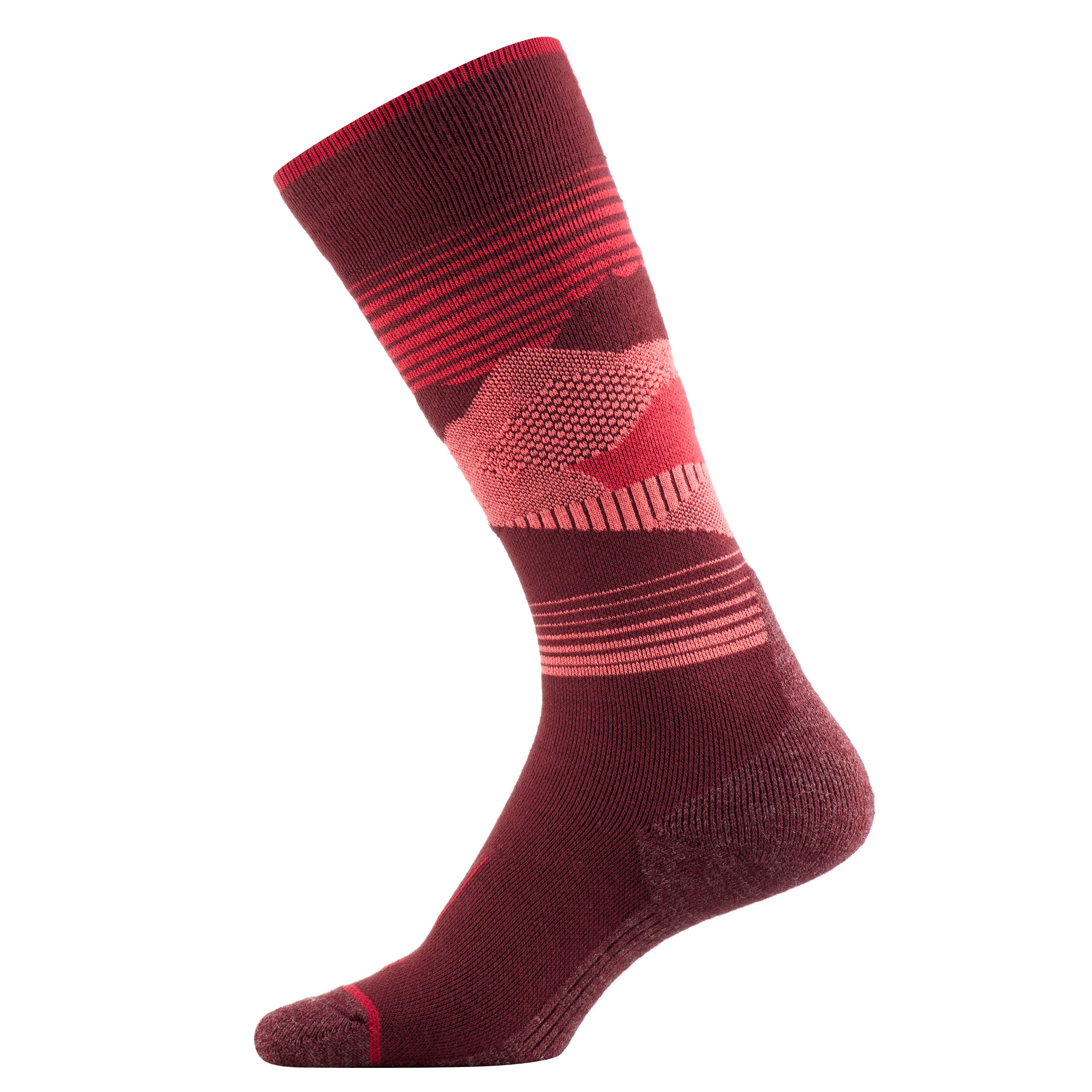 ADULT SKI AND SNOWBOARD SOCKS - 100 - MOUNTAIN BURGUNDY 3/6