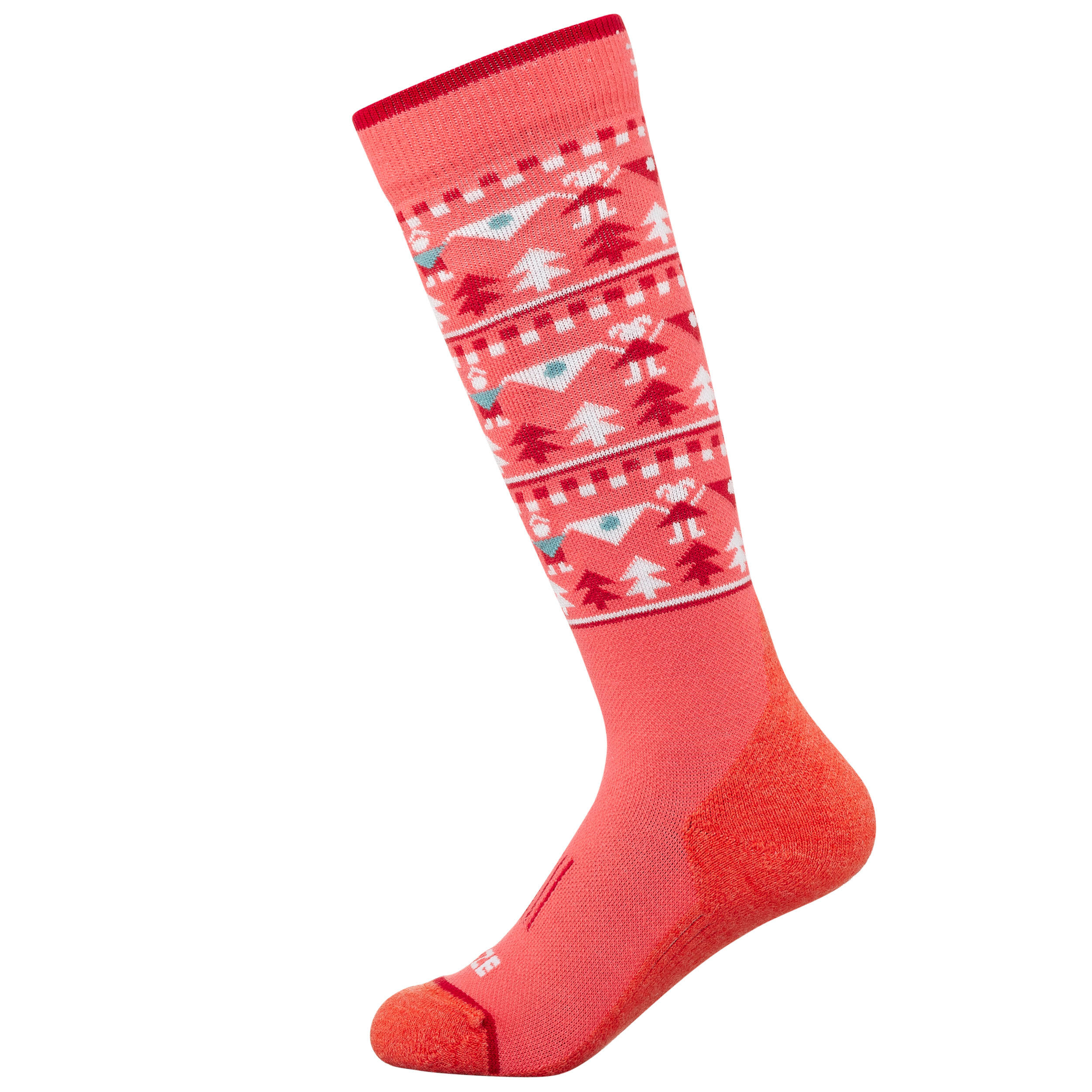 KIDS’ SKI SOCKS - 100 - CHRISTMAS PINK 3/8