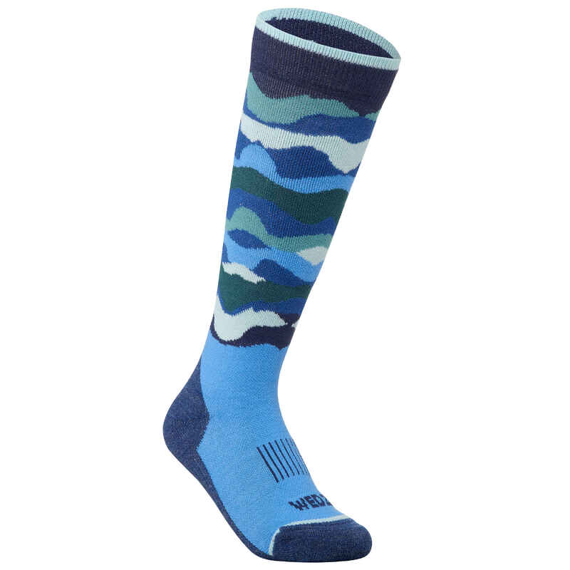 JUNIOR SKI SOCKS 100 CAMO BLUE Decathlon