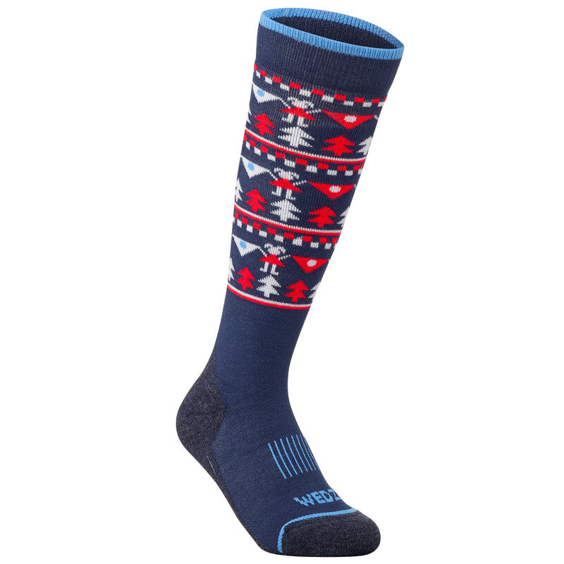 Dětské lyžařské ponožky 100 modré s motivem 