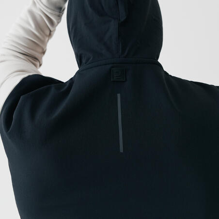 Куртка для бега утепленная с капюшоном мужская черно-бежевая WARM PLUS 