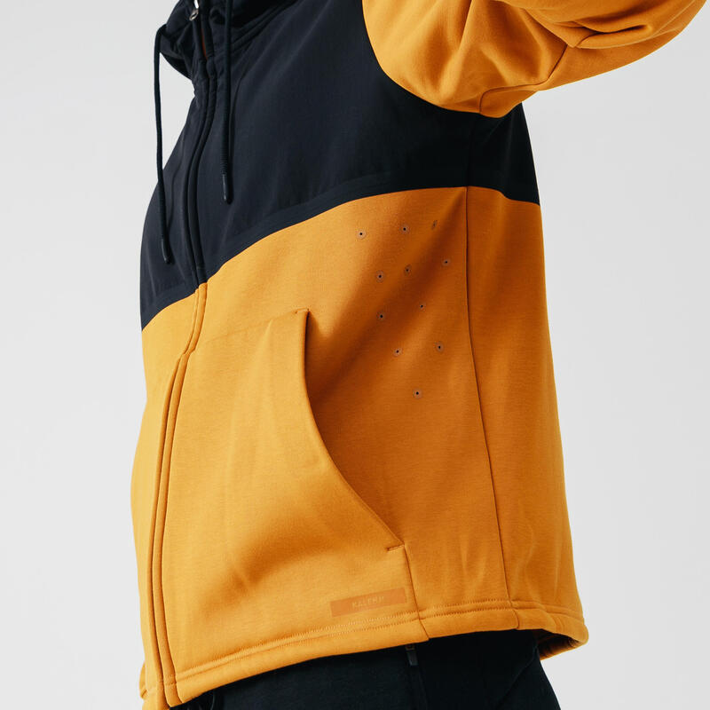 Pánská běžecká bunda s kapucí Warm+ černo-okrová 