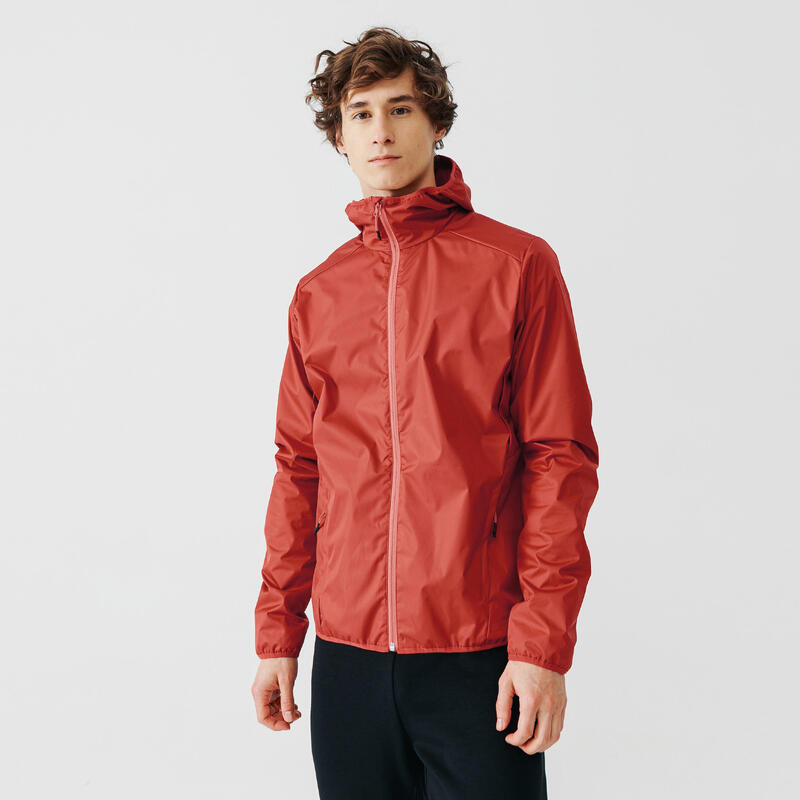 VESTE COUPE VENT ET COUPE PLUIE DE RUNNING HOMME KALENJI RUN RAIN ROUGE BRIQUE