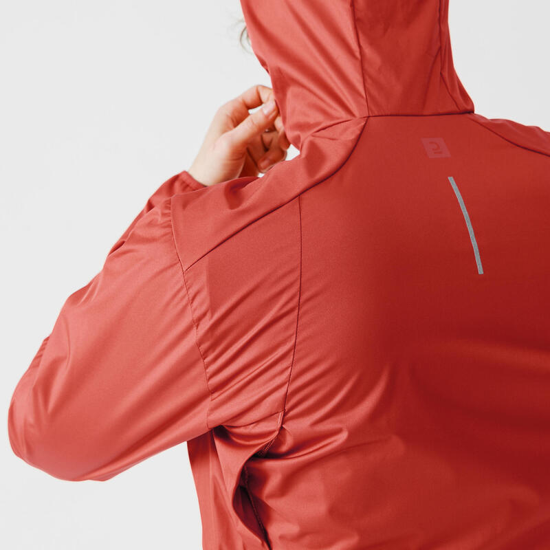 VESTE COUPE VENT ET COUPE PLUIE DE RUNNING HOMME KALENJI RUN RAIN ROUGE BRIQUE