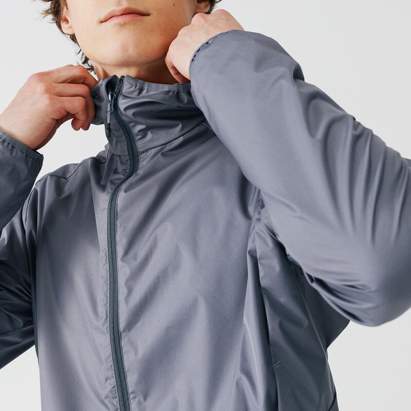 VESTE COUPE VENT ET COUPE PLUIE DE RUNNING HOMME KALENJI RUN RAIN GRIS GALET