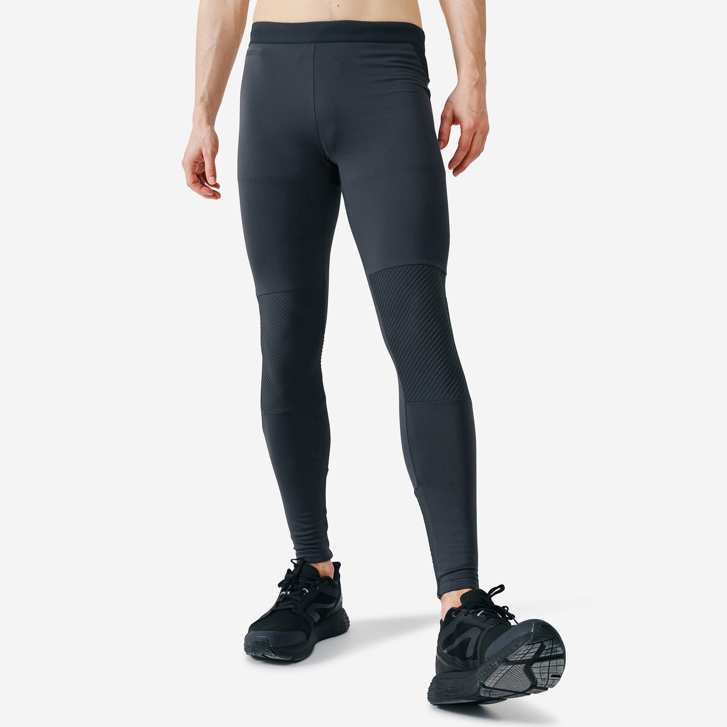 Calças justas de corrida homem run warm+ cinzento