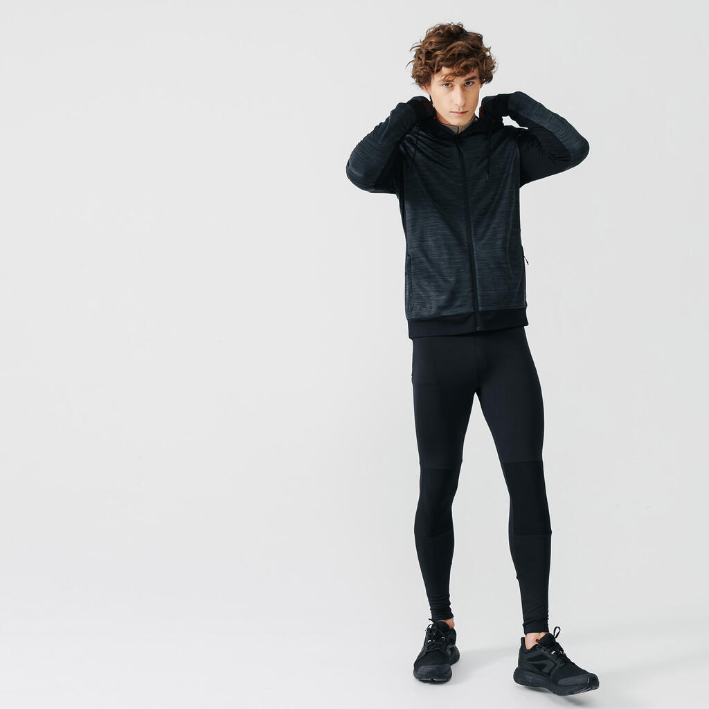 SWEAT ZIPPÉ A CAPUCHE DE RUNNING HOMME KALENJI WARM + NOIR