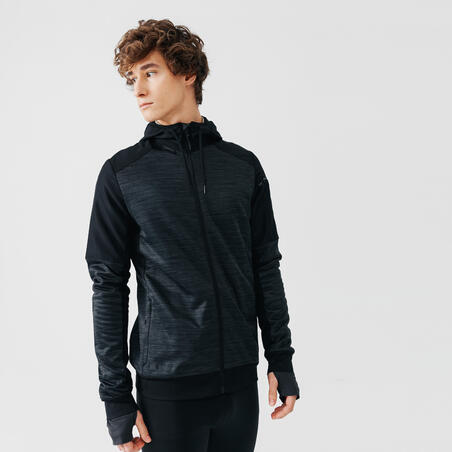 SWEAT ZIPPÉ A CAPUCHE DE RUNNING HOMME KALENJI WARM + NOIR