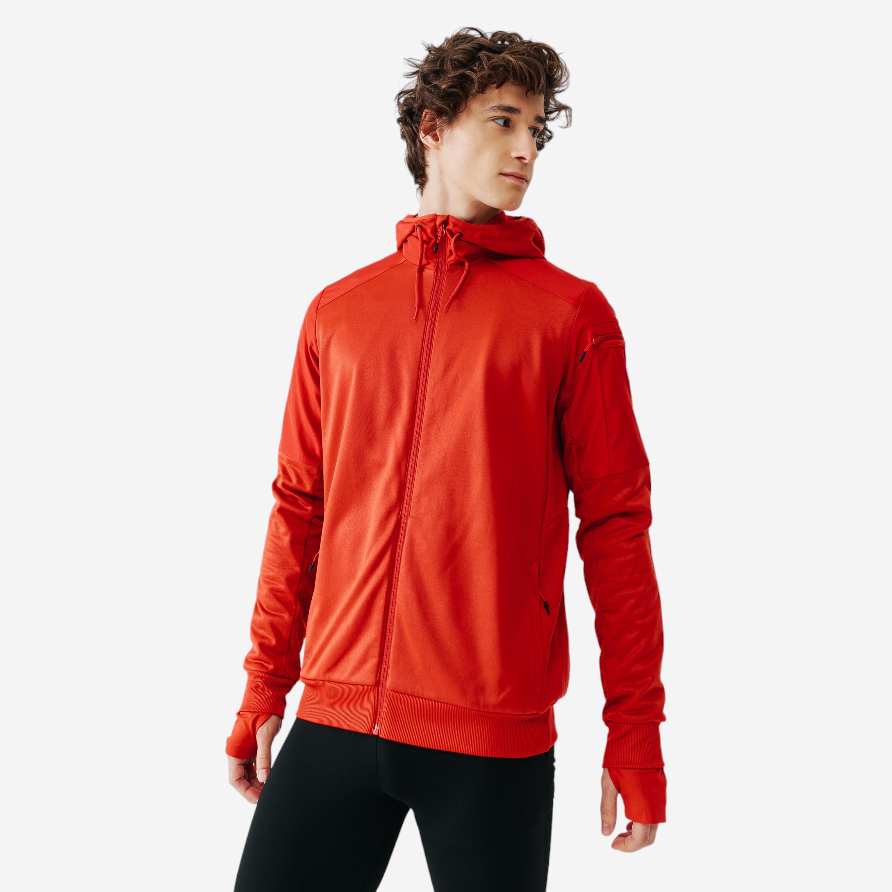 Kalenji Warm Men s Running Zipped Hoodie Sweatshirt Brick Red
