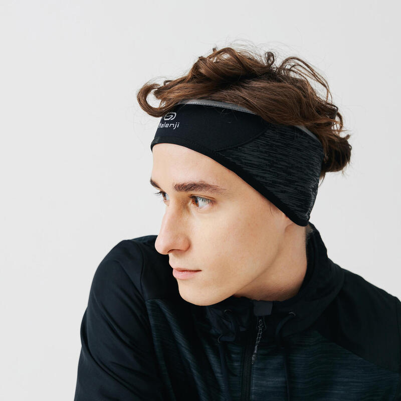 Warme hoofdband voor hardlopen Warm+ uniseks zwart print