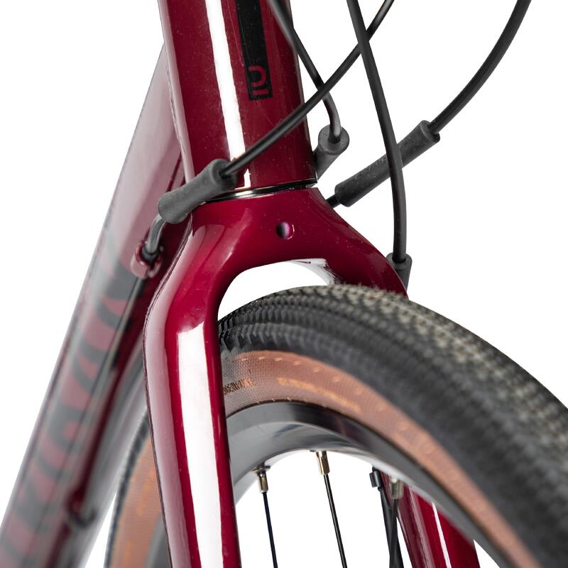 Bicicleta de gravel aluminio Subcompact Triban GRVL 520 rojo vino