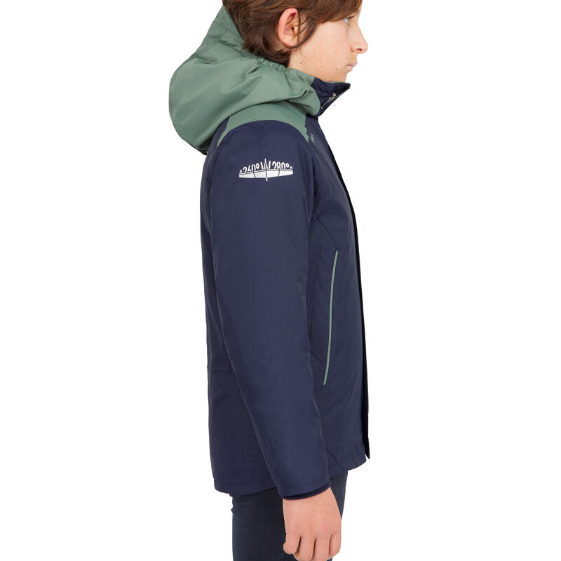 Veste chaude et imperméable bateau Sailing 100 enfant bleu kaki