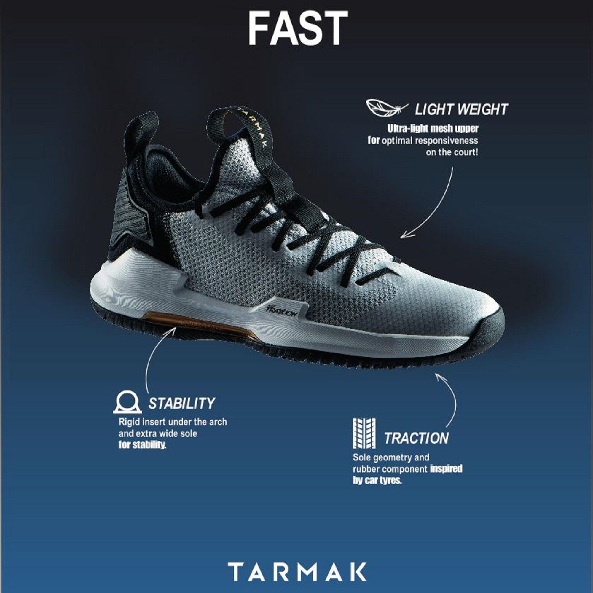 Adult Basketball Shoes Low Ankle Fast 500 Grey