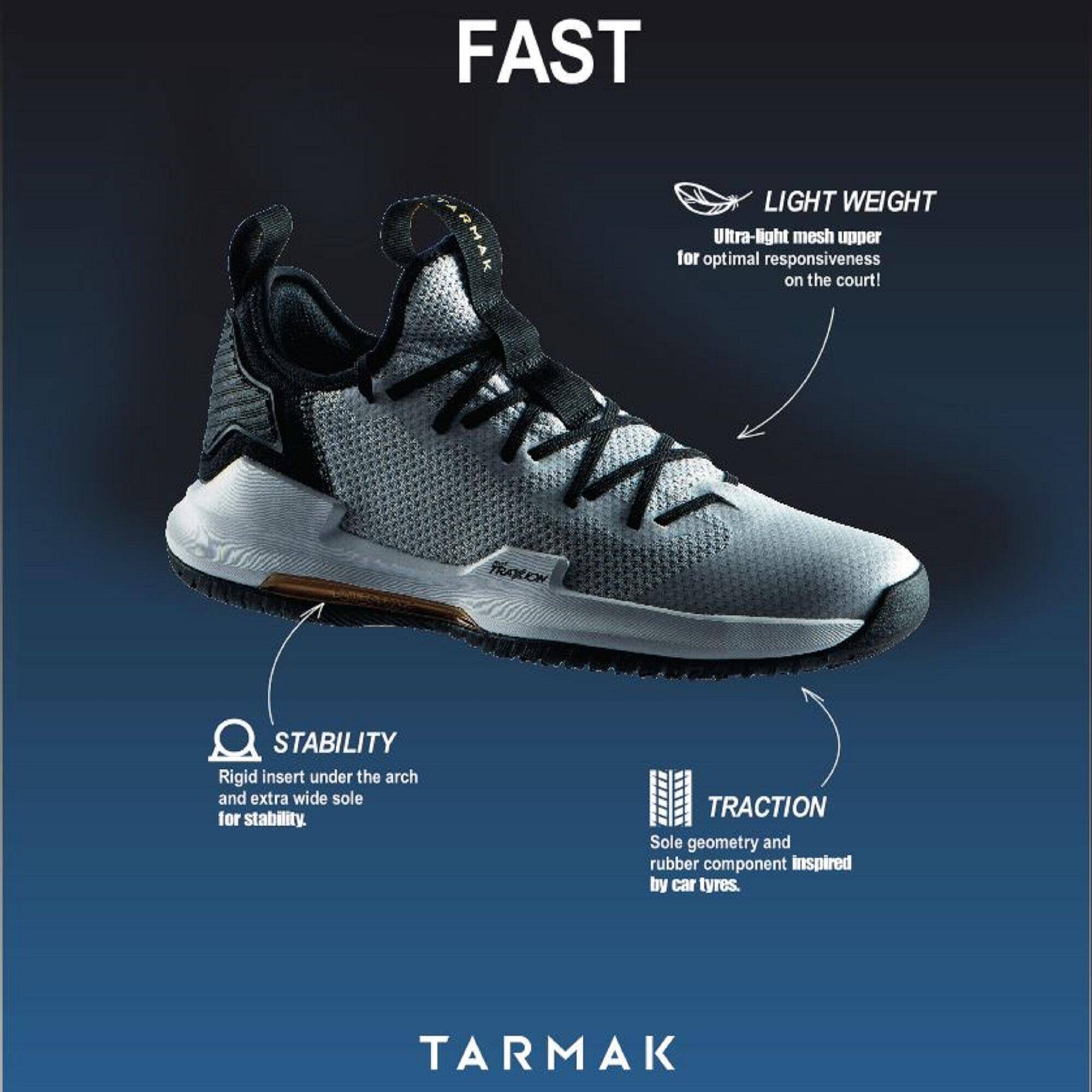 Adult Basketball Shoes Low Ankle Fast 500 Grey -  2