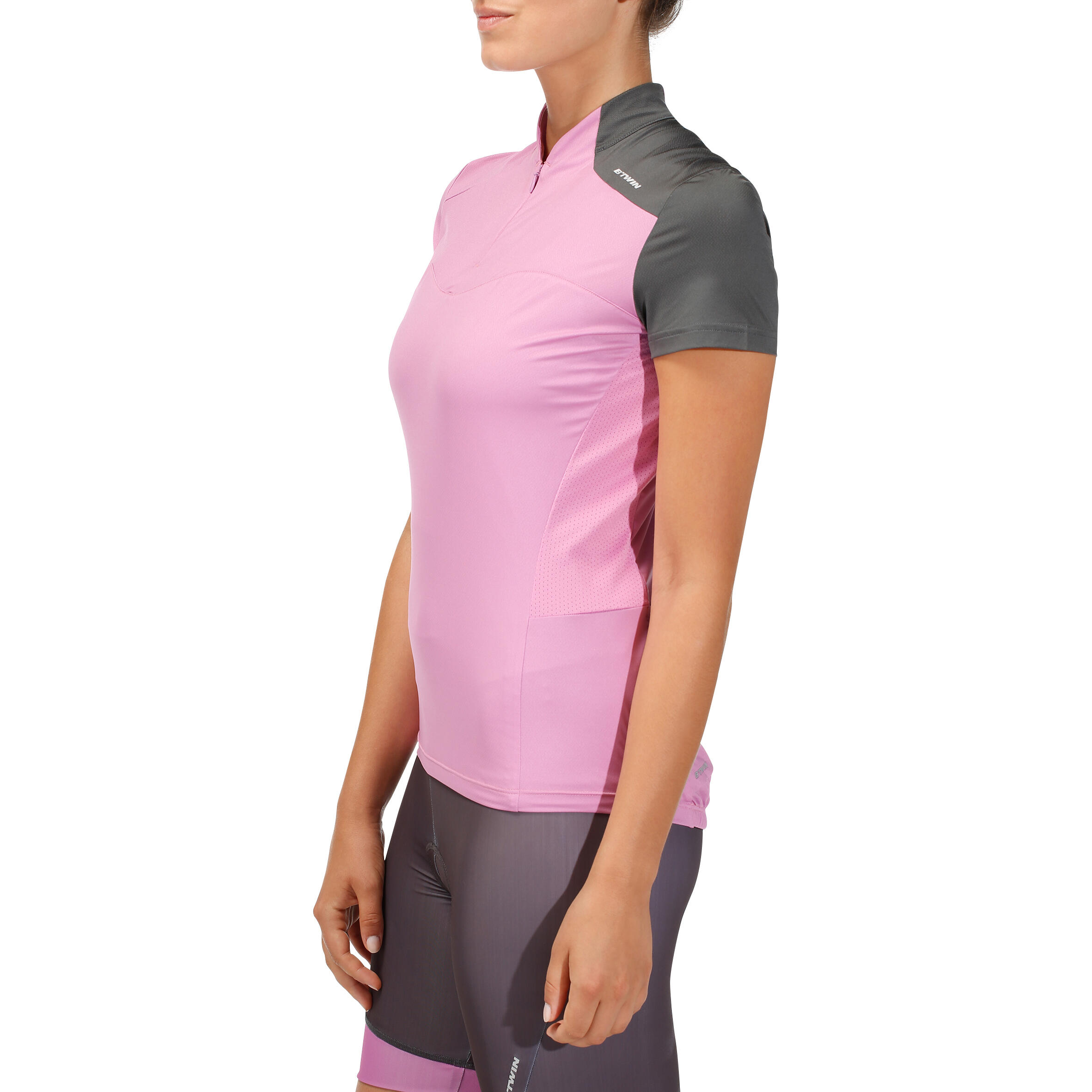 500 Women's Short Sleeve Cycling Jersey - Pink/Grey 4/8
