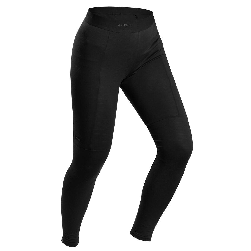 Leggings en lana merino de trekking para Mujer Forclaz Trek 500 negro