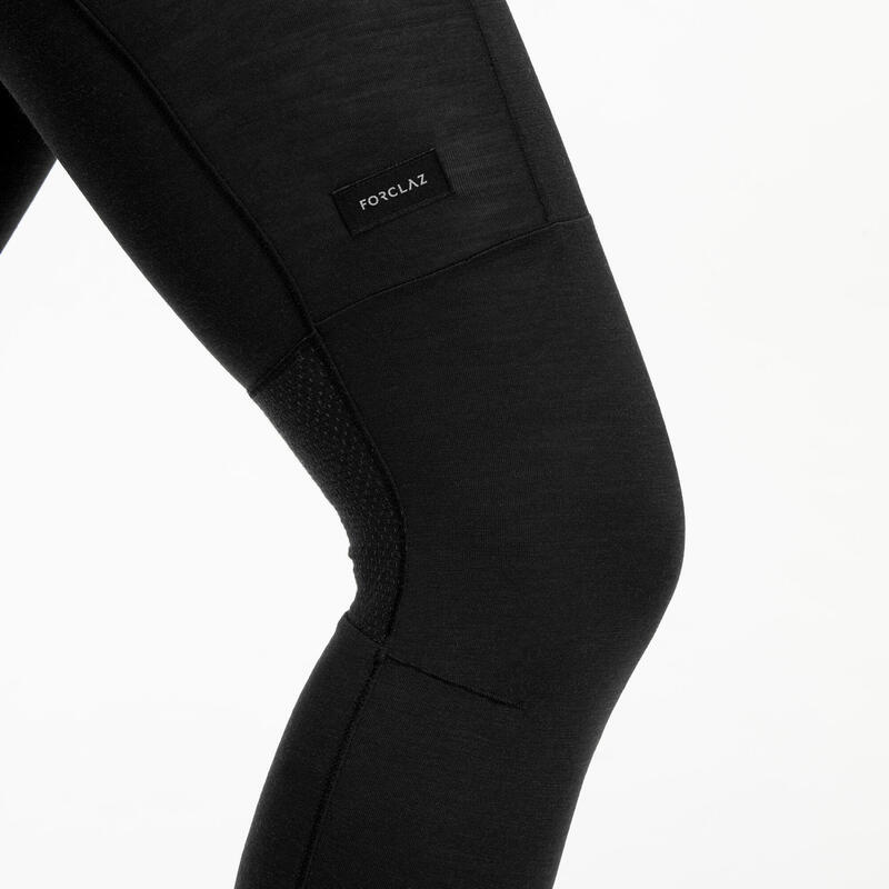 女款美麗諾羊毛登山健行貼身緊身褲 TREK 500 - 黑色