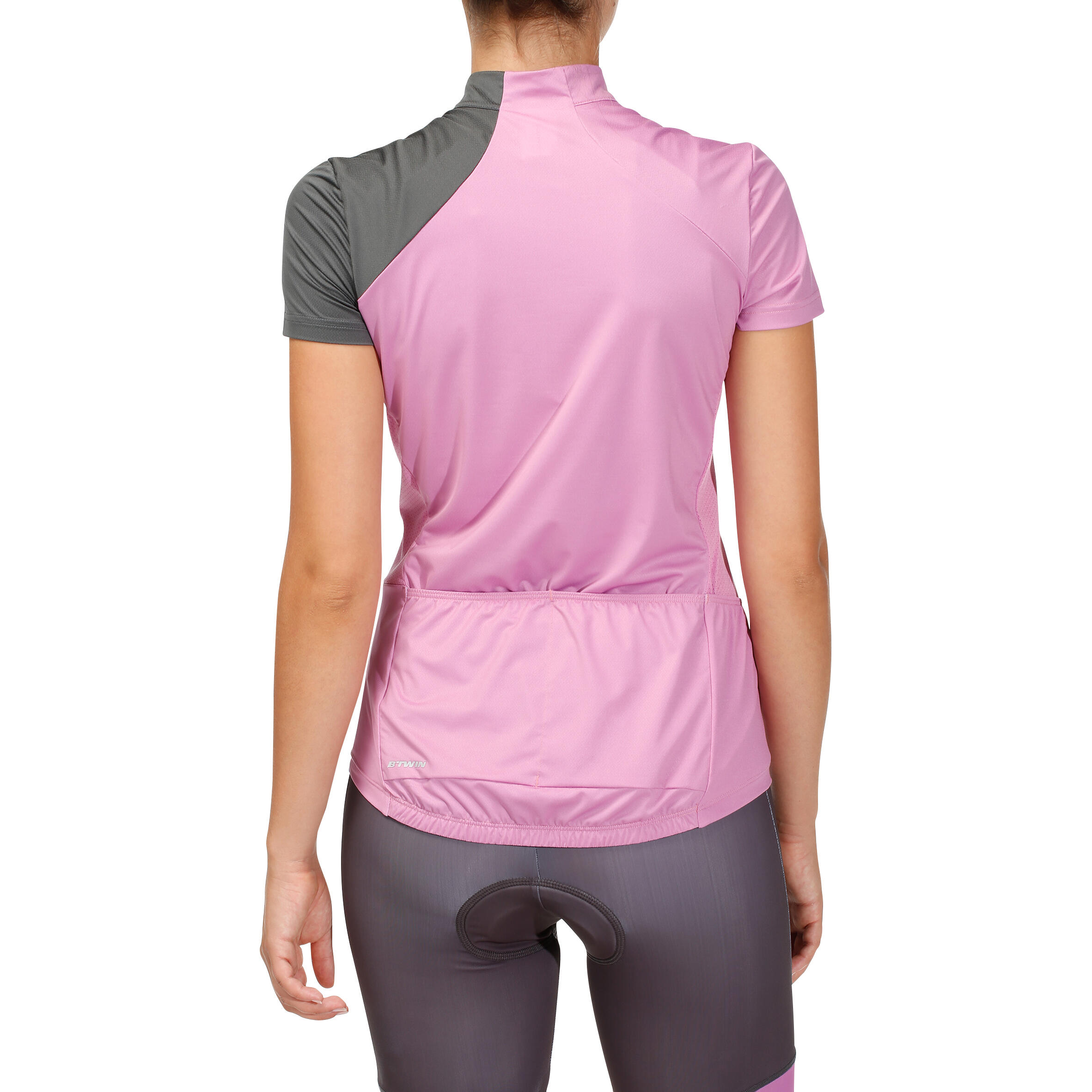 500 Women's Short Sleeve Cycling Jersey - Pink/Grey 3/8